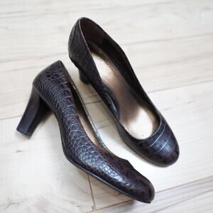 Villager Croc Embossed Heels Brown Vintage 8